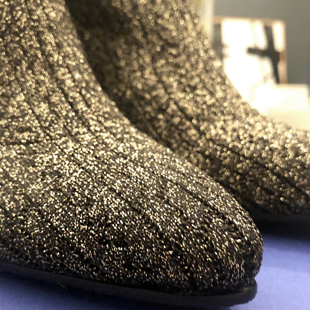 Stuart Weitzman | Shimmer Black Gold Sock Booties - Picture 6 of 7